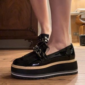 Brand New Cesare Gaspari Black Patent Leather Platform Italian Oxfords Size US 9